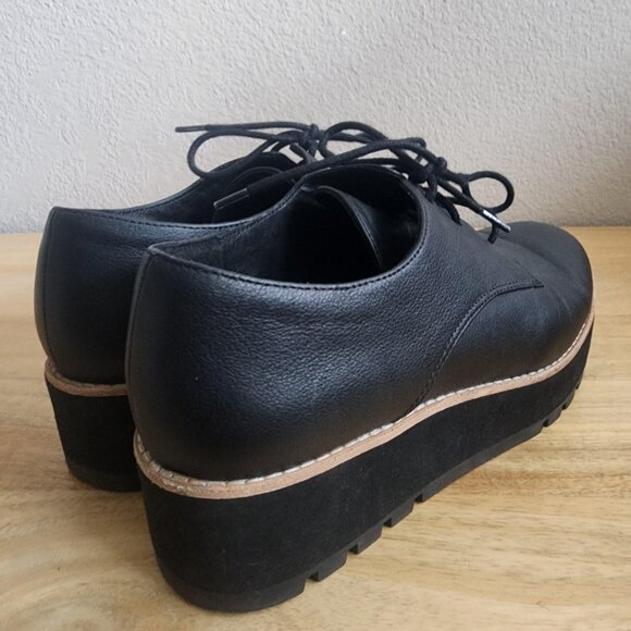 Eileen Fisher Shoes Womens Size 8 Black Leather Platform Lace Up Oxford Loafers - Picture 2 of 11